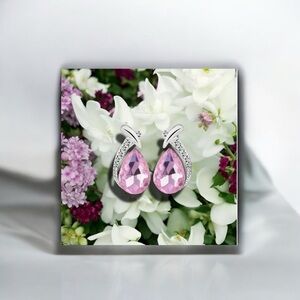 Pink Spinal gemstone silver teardrop post earrings crystal inlays✨BRAND-NEW✨